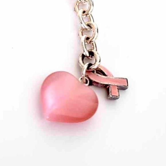 Silver Large Chain Link Breast Cancer Awareness Ribbon Toggle Clasp Bracelet - Picture 2 of 7